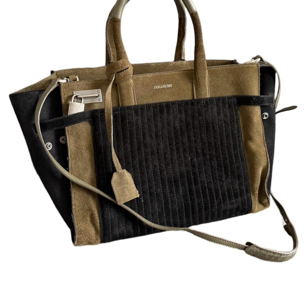 Zadig & Voltaire Black and Tan Shoulder suede  Candide Bag